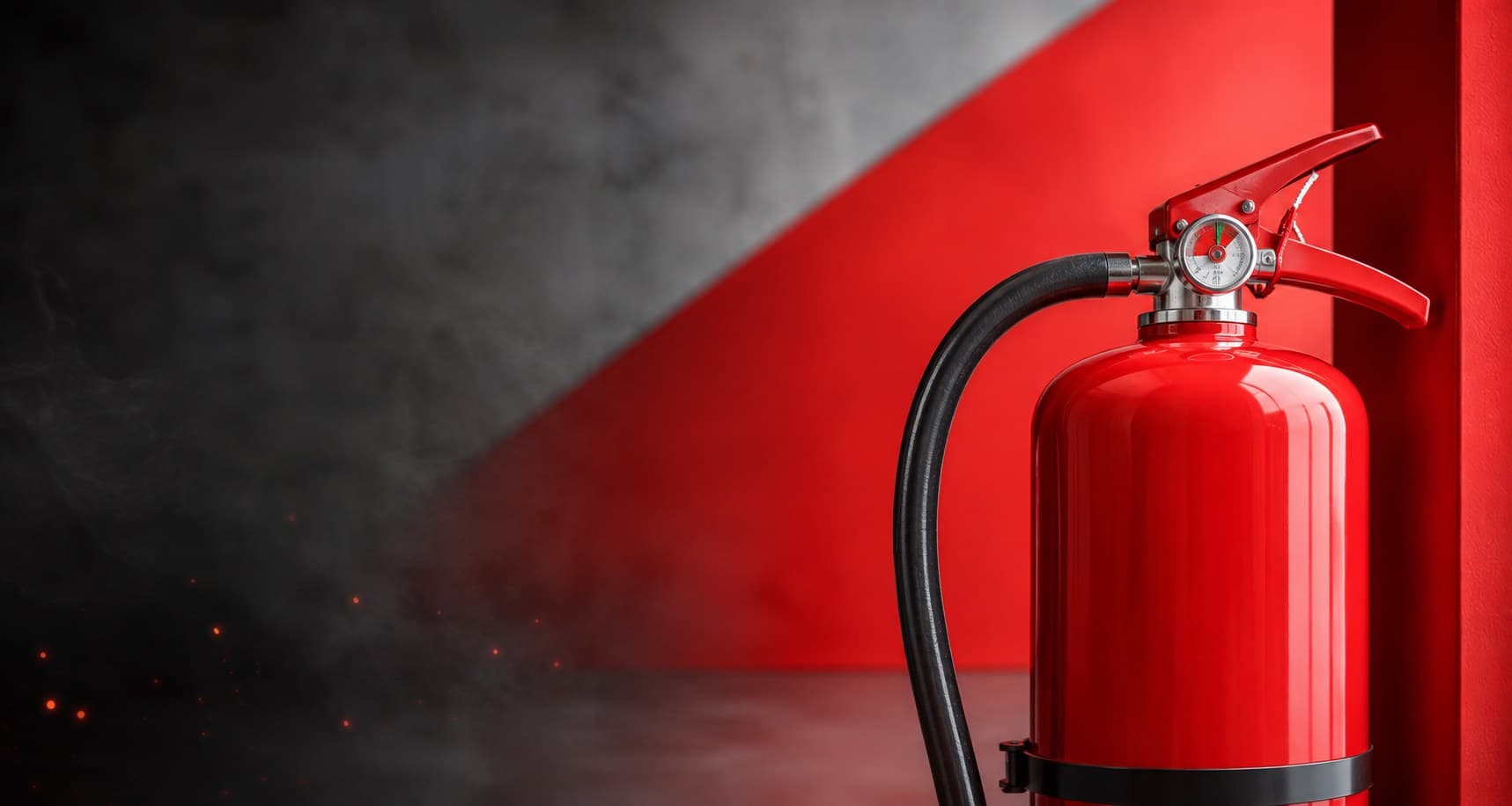 Matafuego rojo listo para uso, servicio de recarga y mantenimiento